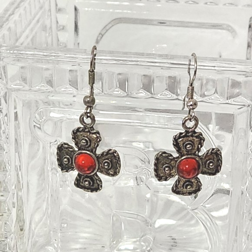 Gothic Victorian Cross Silver Sterling Earrings